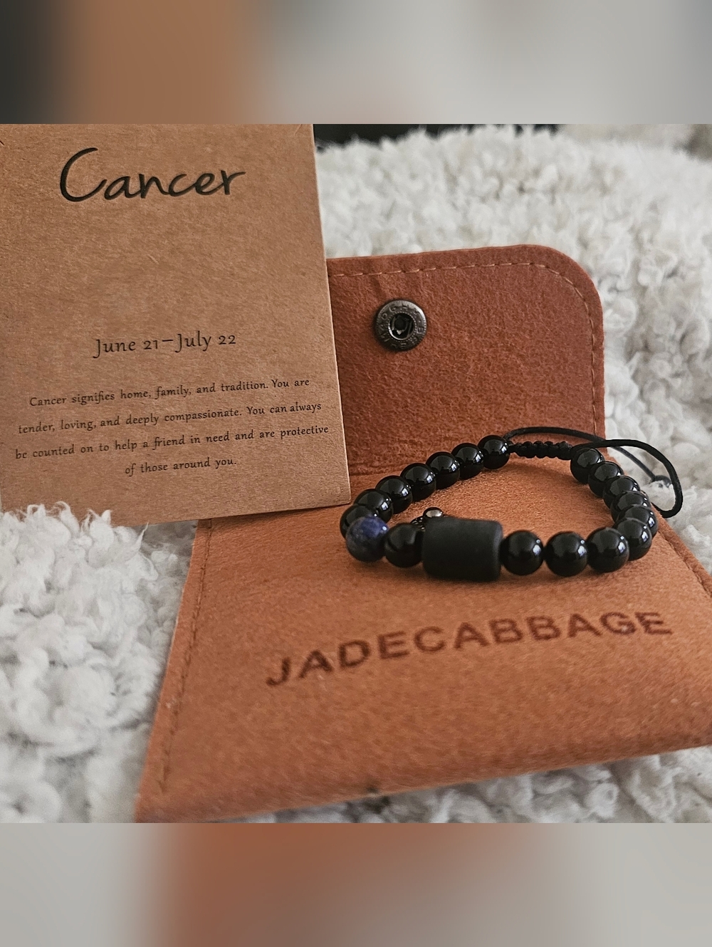 Jade Cabbage Black Beaded Adjustable Bracelet